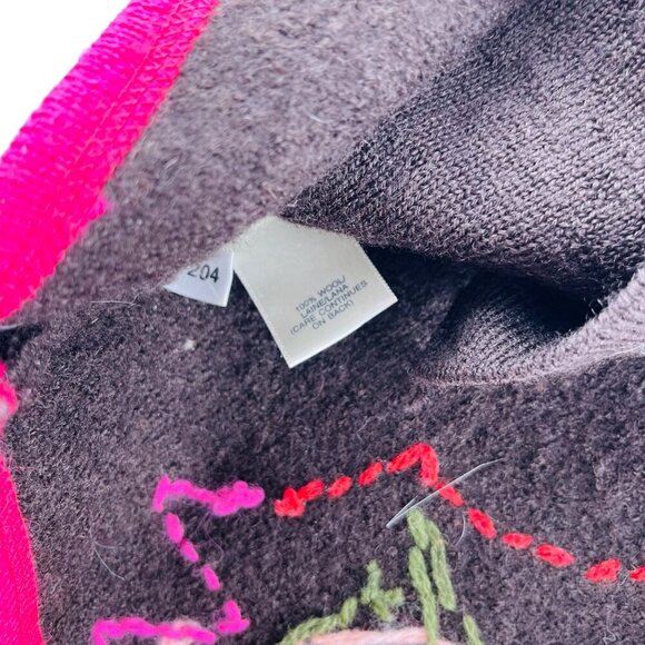 Susan Bristol Womens Large Hand Embroidered Wool Blend Brown Cardigan With Pink - Picture 4 of 6